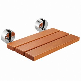 BAOURE Teak Wood Folding Wall Mounted Shower Seat 440 Lbs Load Capacity For Home Care