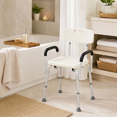 BAOURE Aluminum Accessible Shower Chair with Adjustable Height Removable Armrests