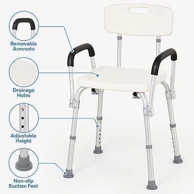 BAOURE Aluminum Accessible Shower Chair with Adjustable Height Removable Armrests