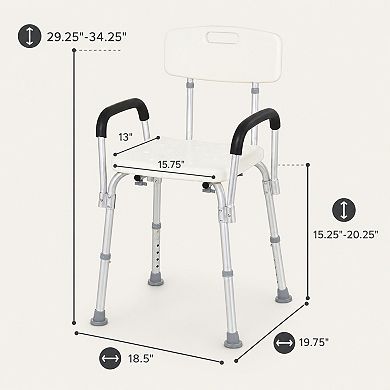 BAOURE Aluminum Accessible Shower Chair with Adjustable Height Removable Armrests