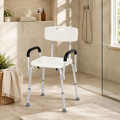 BAOURE Aluminum Accessible Shower Chair with Adjustable Height Removable Armrests