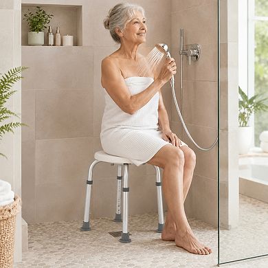 BAOURE Aluminum Adjustable Shower Stool Non Slip 300 Lb Capacity For Elderly Disabled