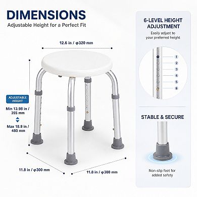 BAOURE Aluminum Adjustable Shower Stool Non Slip 300 Lb Capacity For Elderly Disabled