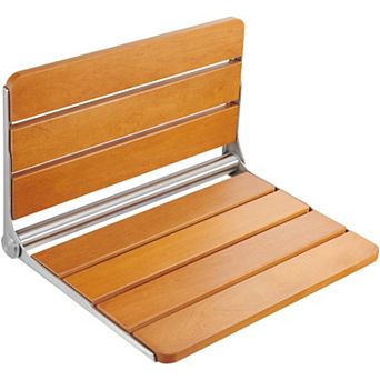 BAOURE Teak Wood Folding Wall Mount Shower Seat 500 Lbs Load Capacity Space Saving