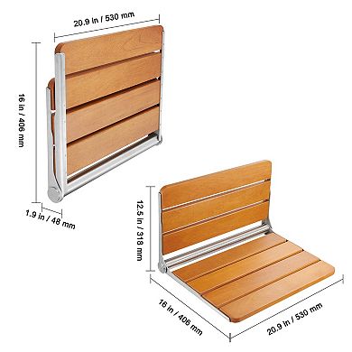 BAOURE Teak Wood Folding Wall Mount Shower Seat 500 Lbs Load Capacity Space Saving