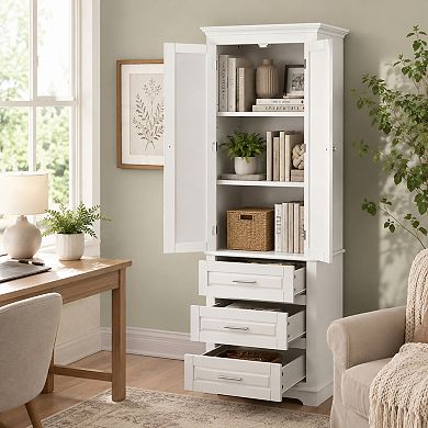 BAOURE MDF Tall Storage Cabinet With Three Drawers For Bathroom Office And Home Use