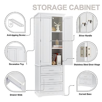 BAOURE MDF Tall Storage Cabinet With Three Drawers For Bathroom Office And Home Use