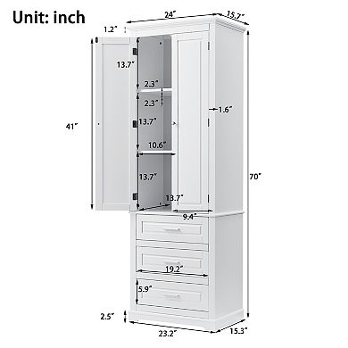 BAOURE MDF Tall Storage Cabinet With Three Drawers For Bathroom Office And Home Use