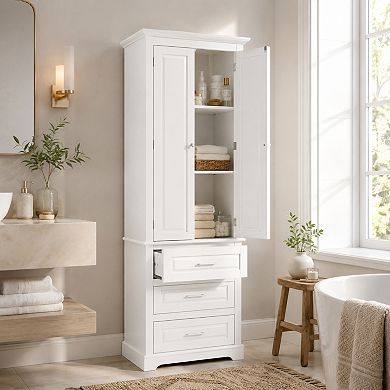 BAOURE MDF Tall Storage Cabinet With Three Drawers For Bathroom Office And Home Use