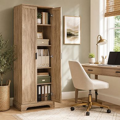 BAOURE MDF Two Door Storage Cabinet with Adjustable Shelves for Bathroom and Office