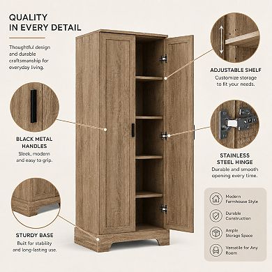 BAOURE MDF Two Door Storage Cabinet with Adjustable Shelves for Bathroom and Office