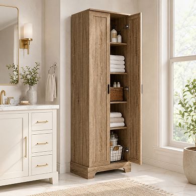 BAOURE MDF Two Door Storage Cabinet with Adjustable Shelves for Bathroom and Office