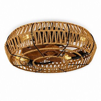 BAOURE Iron Boho Flush Mount Ceiling Fan Light With Remote For Living Room Bedroom
