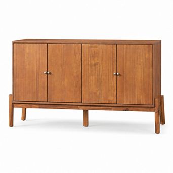 BAOURE MDF And Acacia Veneer Four Door Sideboard Buffet Cabinet With Metal Handles