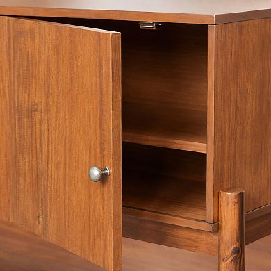 BAOURE MDF And Acacia Veneer Four Door Sideboard Buffet Cabinet With Metal Handles