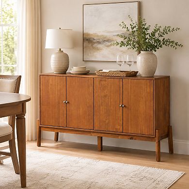 BAOURE MDF And Acacia Veneer Four Door Sideboard Buffet Cabinet With Metal Handles