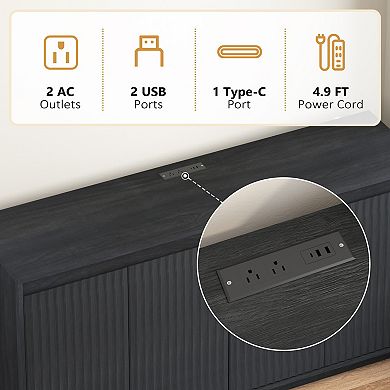 BAOURE Melamine Particle Board Four Door Sideboard Buffet Cabinet with Power Outlet