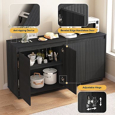 BAOURE Melamine Particle Board Four Door Sideboard Buffet Cabinet with Power Outlet