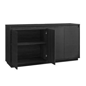 BAOURE Melamine Particle Board Four Door Sideboard Buffet Cabinet with Power Outlet