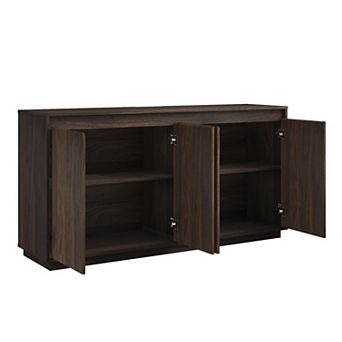BAOURE Melamine Particle Board Four Door Sideboard Buffet Cabinet with Power Outlet