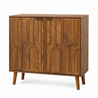 BAOURE MDF Walnut Farmhouse Sideboard Storage Cabinet for Kitchen Dining Living Areas