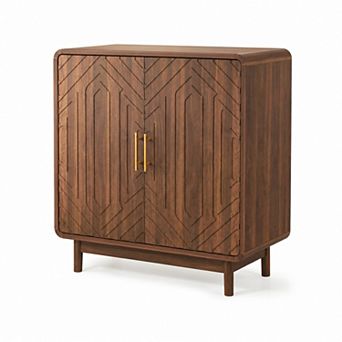 BAOURE Particle Board Modern Carved Side Storage Cabinet with Adjustable Shelves