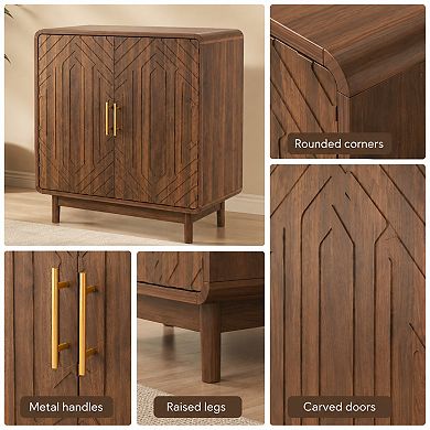 BAOURE Particle Board Modern Carved Side Storage Cabinet with Adjustable Shelves