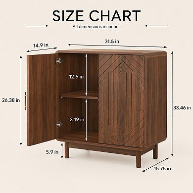 BAOURE Particle Board Modern Carved Side Storage Cabinet with Adjustable Shelves