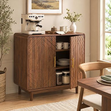 BAOURE Particle Board Modern Carved Side Storage Cabinet with Adjustable Shelves