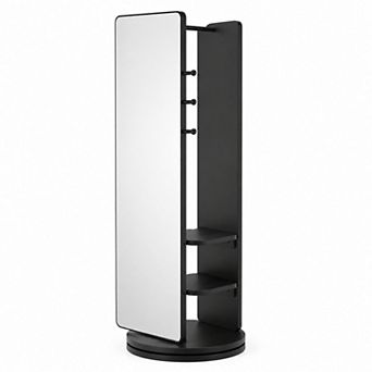 BAOURE Rubber Wood Full Length Mirror With Coat Rack And Storage For Bedroom Use
