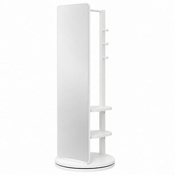 BAOURE Rubber Wood Full Length Mirror With Coat Rack And Storage For Bedroom Use