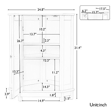 BAOURE MDF Modern Corner Storage Cabinet with Adjustable Shelves for Bathroom Use