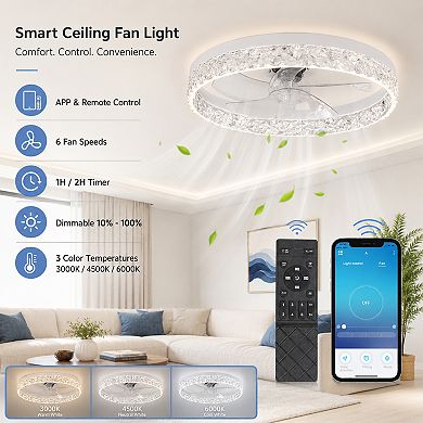 BAOURE Acrylic Modern Ceiling Fan Light with Remote Control for Bedroom Living Room