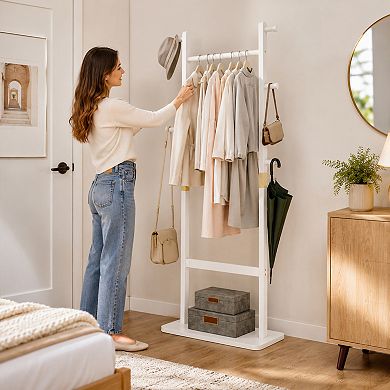 BAOURE Solid Pine Wood Freestanding Coat Rack For Bedroom Entryway Living Room Use