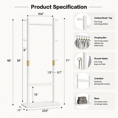 BAOURE Solid Pine Wood Freestanding Coat Rack For Bedroom Entryway Living Room Use