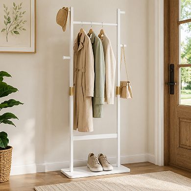 BAOURE Solid Pine Wood Freestanding Coat Rack For Bedroom Entryway Living Room Use