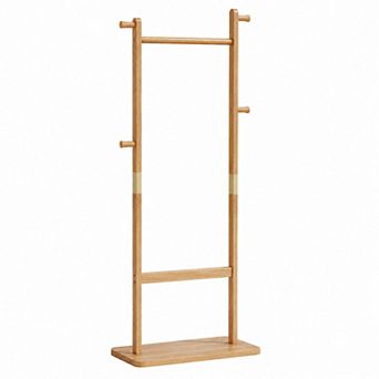 BAOURE Solid Pine Wood Freestanding Coat Rack For Bedroom Entryway Living Room Use