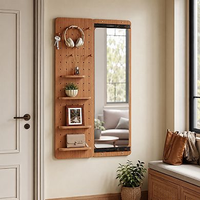 BAOURE Rubber Wood Push Pull Wall Mounted Full Length Mirror For Bedroom Living Room
