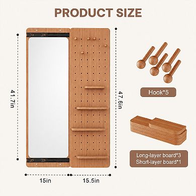 BAOURE Rubber Wood Push Pull Wall Mounted Full Length Mirror For Bedroom Living Room