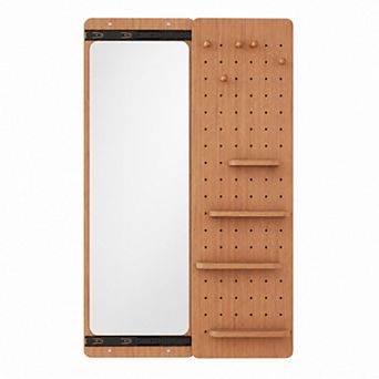 BAOURE Rubber Wood Push Pull Wall Mounted Full Length Mirror For Bedroom Living Room