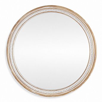 BAOURE Solid Wood Farmhouse Round Wall Mirror For Bathroom Living Room Entryway