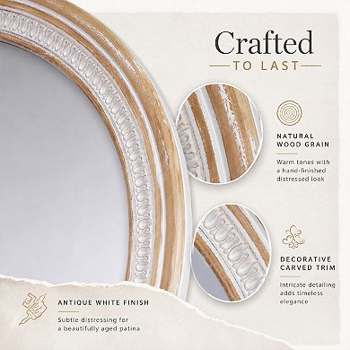 BAOURE Solid Wood Farmhouse Round Wall Mirror For Bathroom Living Room Entryway