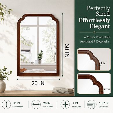 BAOURE Solid Wood 20 x 30 Inch Decorative Mirror For Bathroom Bedroom Living Room Entryway