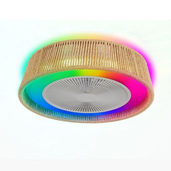BAOURE Hemp Rope Rustic Ceiling Fan Light With RGB Lighting For Bedroom Living Room