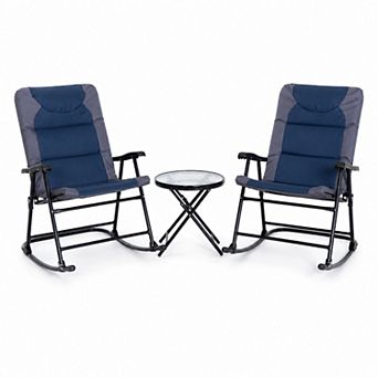 BAOURE Oxford Fabric 3 pc Patio Set Folding Rocking Chairs For Porch Camping Balcony