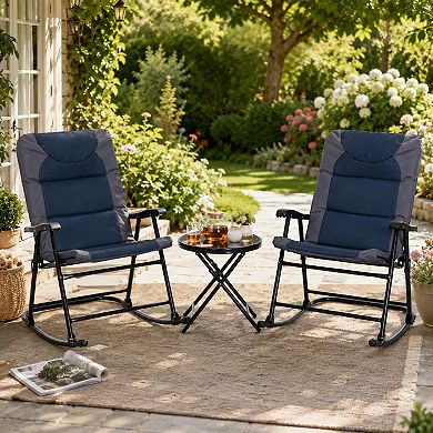 BAOURE Oxford Fabric 3 Piece Patio Set Folding Rocking Chairs For Porch Camping Balcony