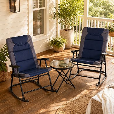 BAOURE Oxford Fabric 3 Piece Patio Set Folding Rocking Chairs For Porch Camping Balcony