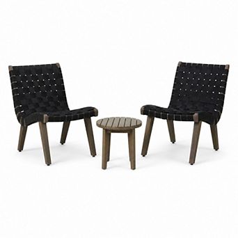 BAOURE Acacia Wood Rope Weave 3 pc Outdoor Chat Set For Patio Backyard Seating