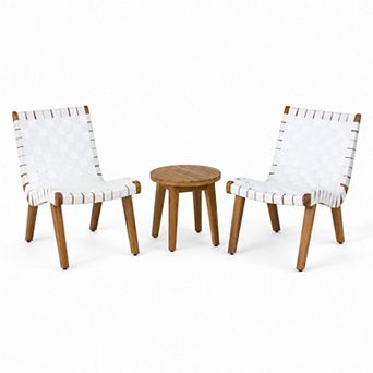BAOURE Acacia Wood Rope Weave 3 pc Outdoor Chat Set For Patio Backyard Seating