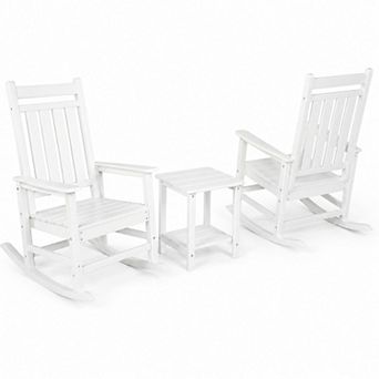 BAOURE Plastic All Weather 3 pc Rocking Chair Set With Side Table For Patio Use